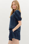 Navy Contrast Stitch Top