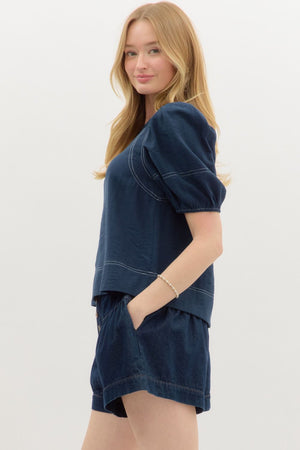 Navy Contrast Stitch Top