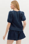 Navy Contrast Stitch Top
