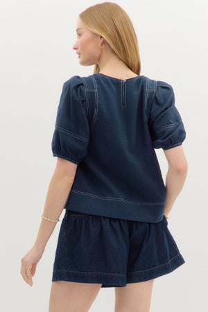 Navy Contrast Stitch Top