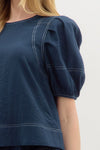 Navy Contrast Stitch Top