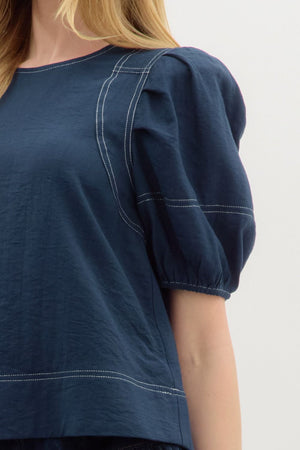 Navy Contrast Stitch Top
