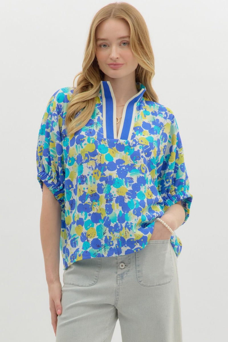 Abstract Print Gabby Split Neck Top