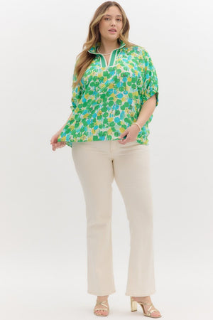 Abstract Print Gabby Split Neck Blouse