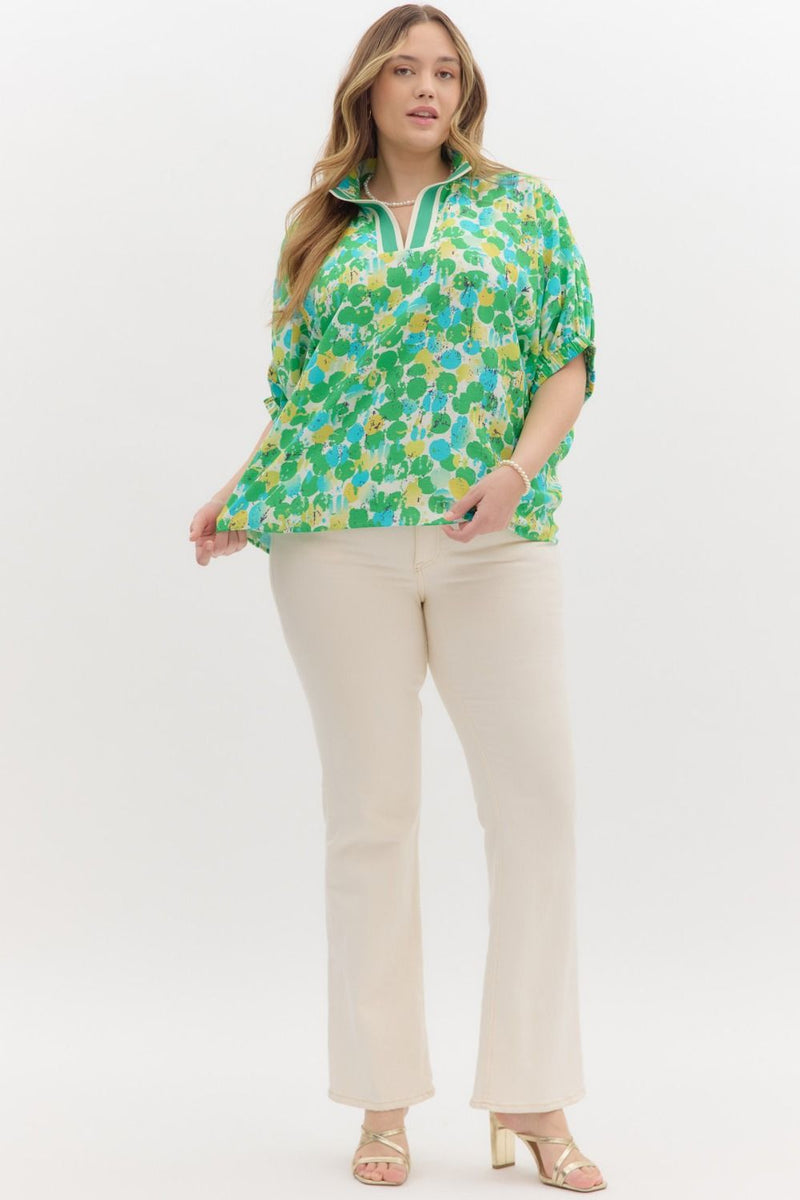 Abstract Print Gabby Split Neck Blouse