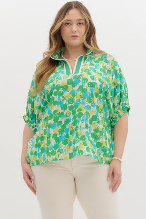 Abstract Print Gabby Split Neck Blouse
