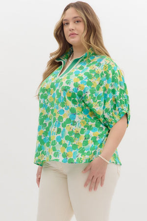 Abstract Print Gabby Split Neck Blouse