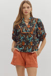 Botanical Print Blouse w/ Scallop Trim