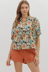 Botanical Print Blouse w/ Scallop Trim