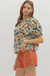 Botanical Print Blouse w/ Scallop Trim