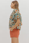 Botanical Print Blouse w/ Scallop Trim