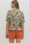 Botanical Print Blouse w/ Scallop Trim