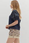 Lantern Sleeve Contrast Stitch Top