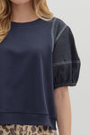 Lantern Sleeve Contrast Stitch Top
