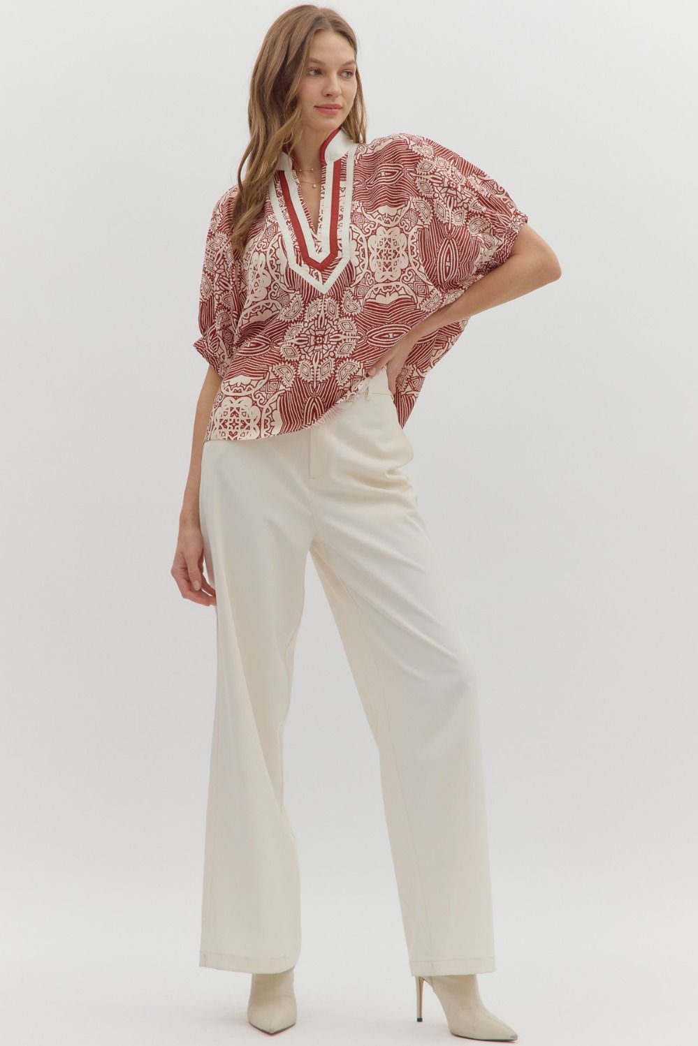 Vneck Trim Detail Blouse