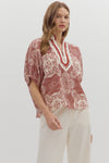 Rust Vneck Trim Detail Blouse
