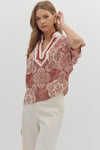 Rust Vneck Trim Detail Blouse