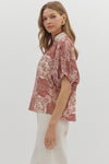 Rust Vneck Trim Detail Blouse