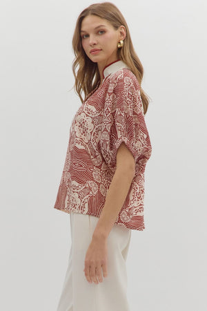 Rust Vneck Trim Detail Blouse