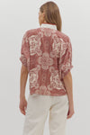 Rust Vneck Trim Detail Blouse
