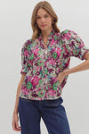 Plum Floral Button Front Blouse