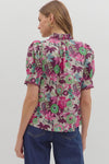 Plum Floral Button Front Blouse