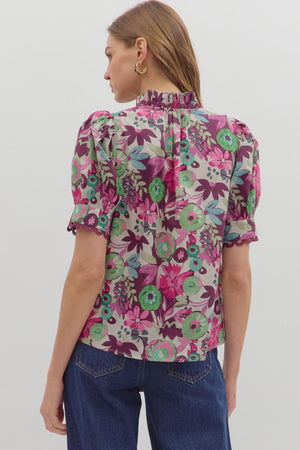 Plum Floral Button Front Blouse