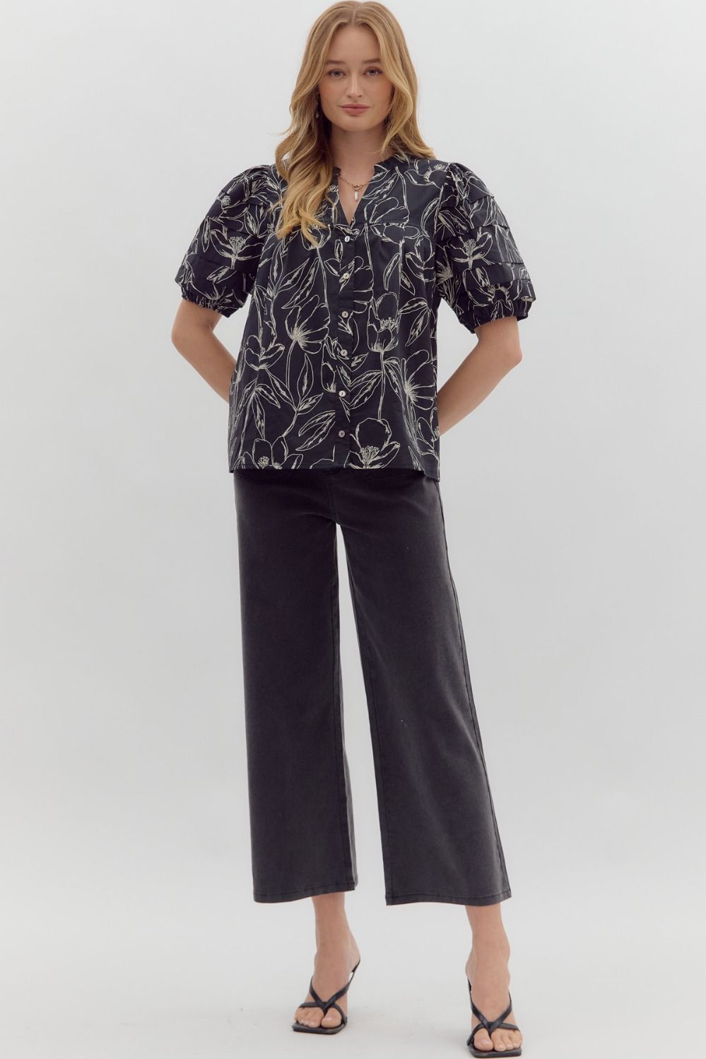 Black and White Floral Blouse