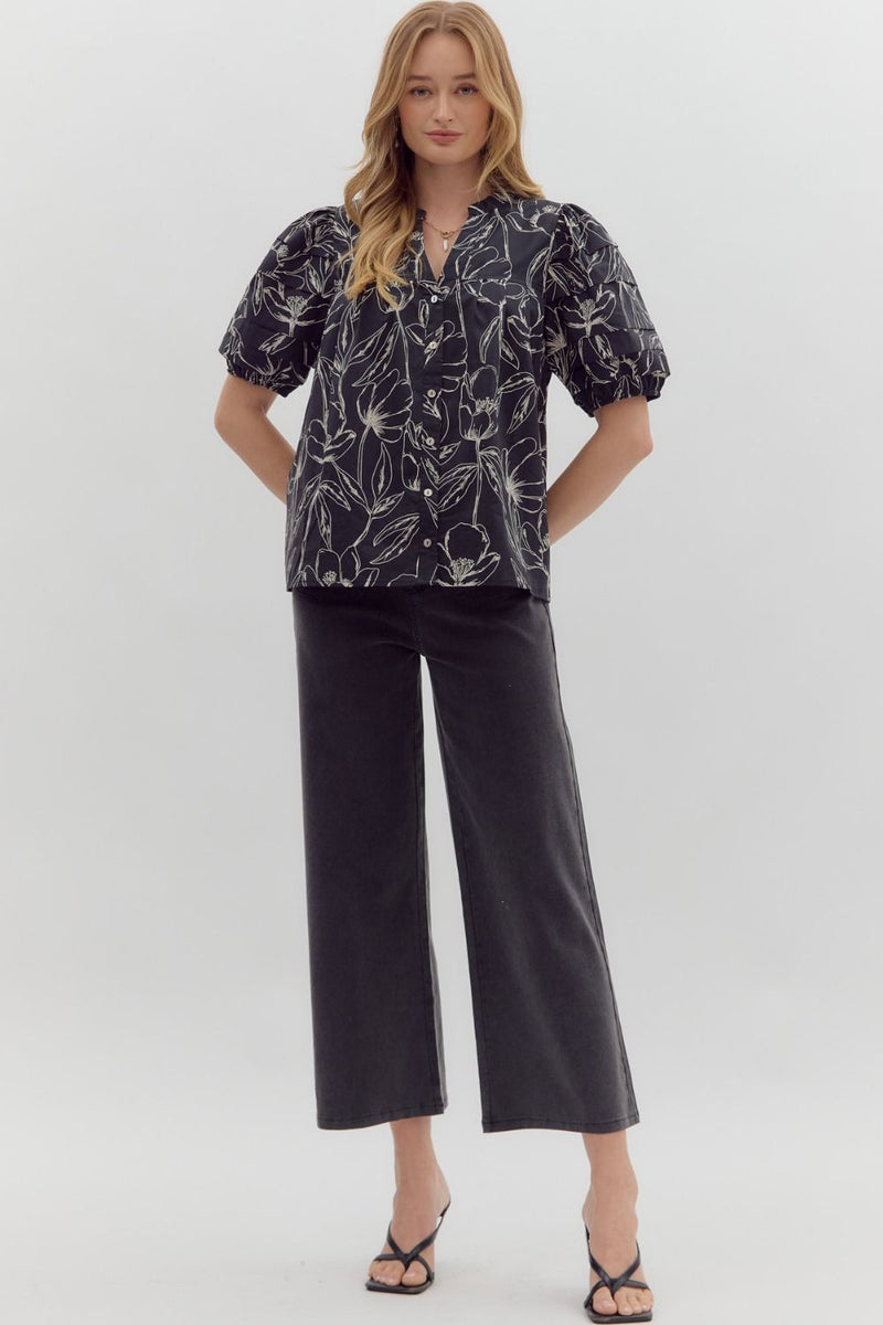 Black and White Floral Blouse