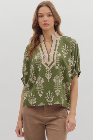 Botanical Print Gabby w/ Stripe Accent