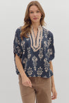 Botanical Print Gabby w/ Stripe Accent