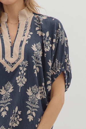 Botanical Print Gabby w/ Stripe Accent
