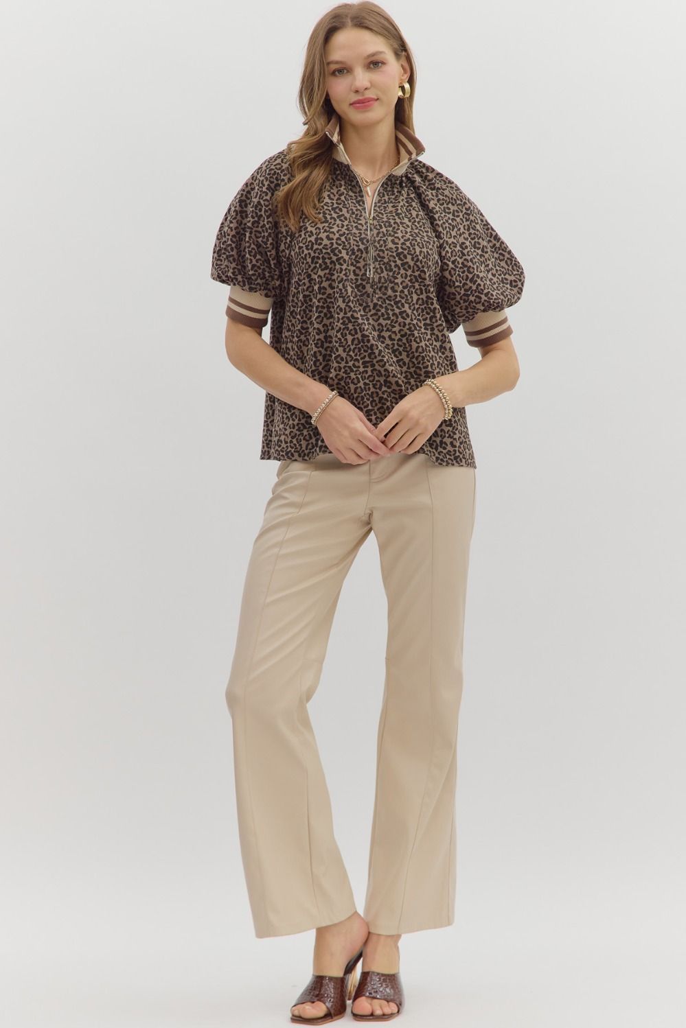 Leopard Mixed Media Half Zip Top