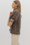 Leopard Mixed Media Half Zip Top