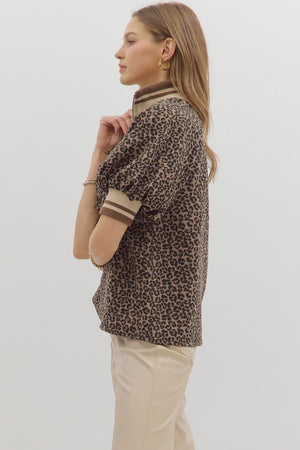 Leopard Mixed Media Half Zip Top