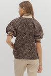 Leopard Mixed Media Half Zip Top
