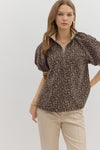 Leopard Mixed Media Half Zip Top