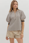 Stripe Half Zip Mixed Media Top