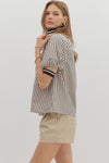 Stripe Half Zip Mixed Media Top