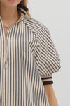 Stripe Half Zip Mixed Media Top