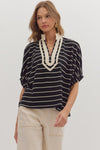 Sara Stripe Contrast Trim Split Vneck