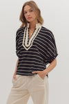 Sara Stripe Contrast Trim Split Vneck