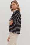 Sara Stripe Contrast Trim Split Vneck