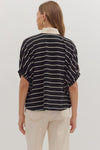 Sara Stripe Contrast Trim Split Vneck