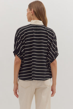 Sara Stripe Contrast Trim Split Vneck