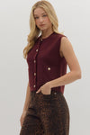Maroon Button Front Sweater Vest Top
