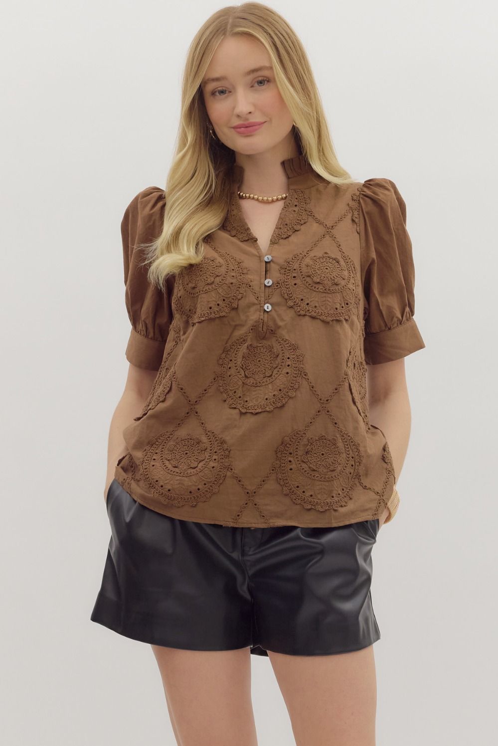 Gina Applique front button blouse