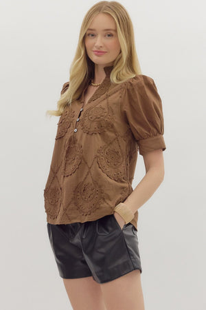 Gina Applique front button blouse