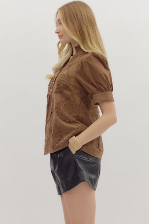 Gina Applique front button blouse