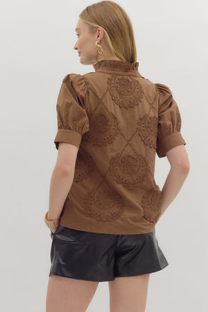 Gina Applique front button blouse